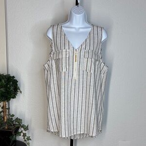 Ellen Tracy Striped V-Neck Blouse with Zip